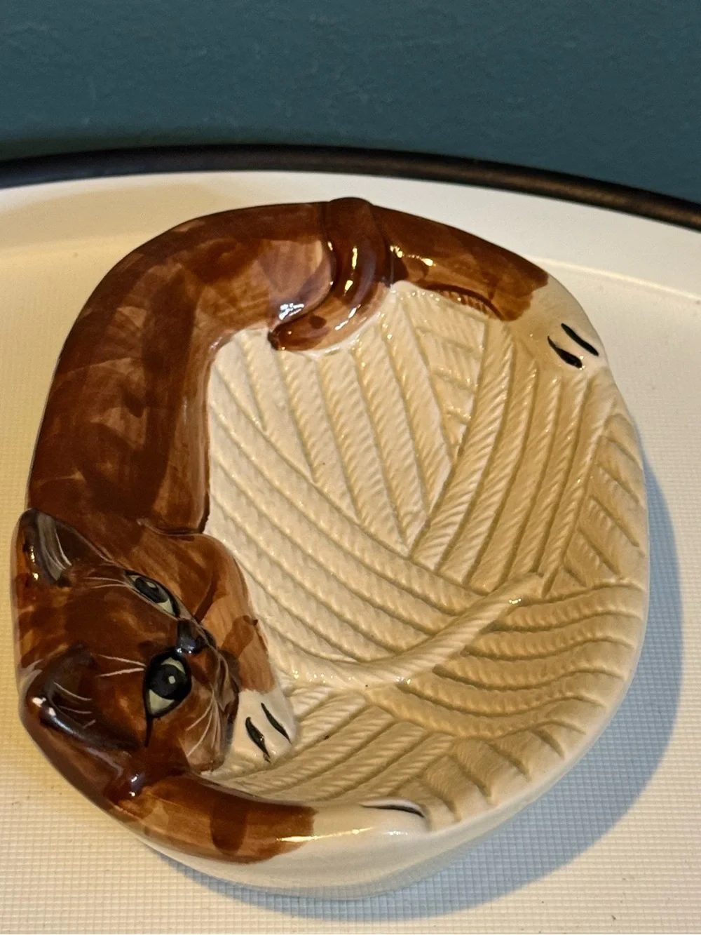 Vintage Seymour Mann Brown Tabby Cat Soap Dish Hand Painted Ceramic Japan